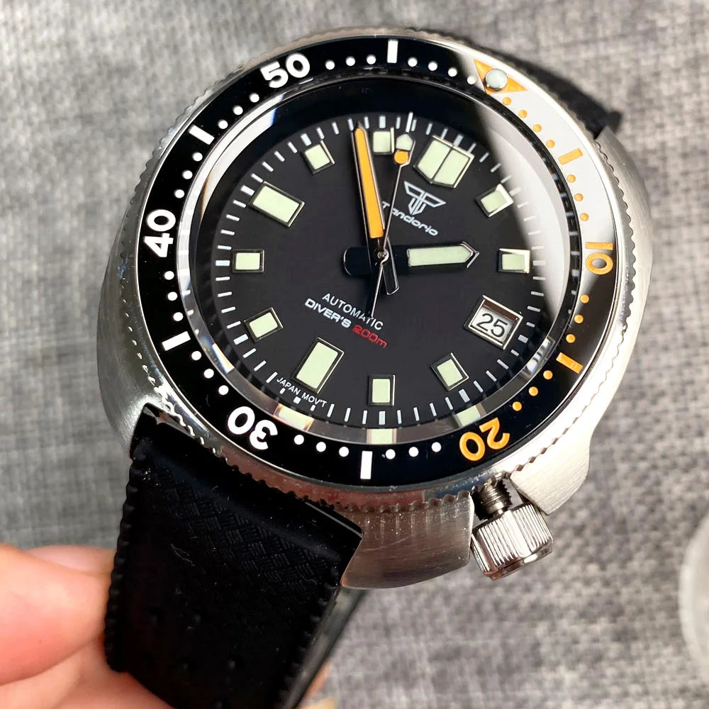 Tandorio Captain Diver Turtle Mechanical Watch for Men NH35A 30bar Wateproof Steel Wristwatch 4.1 Crown 120clicks Bezel