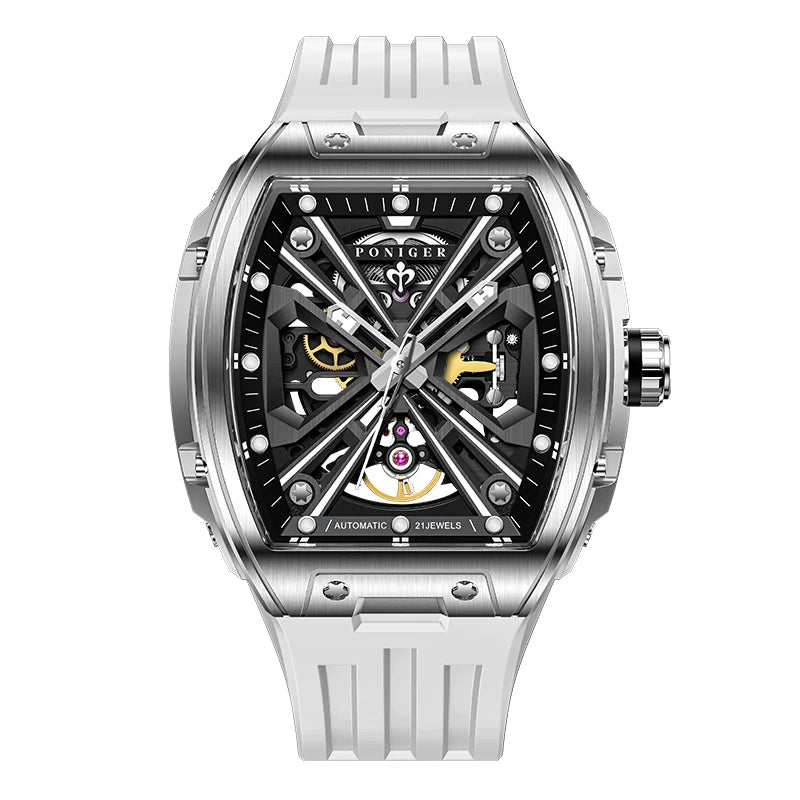 PONIGER New Men's Watch Automatic Movement Mechanical Tourbillon Design Men Watch Stainless Steel Case Waterproof Luminous Watch