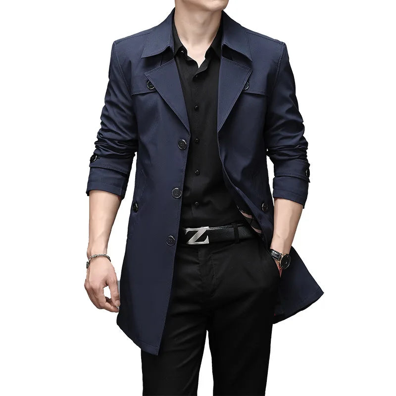 Oversized Classic Men's Trench Coat 8XL Windbreaker Solid Slim Fat Business Casual Long Trenchs Men Clothing Overcoat A5F8906