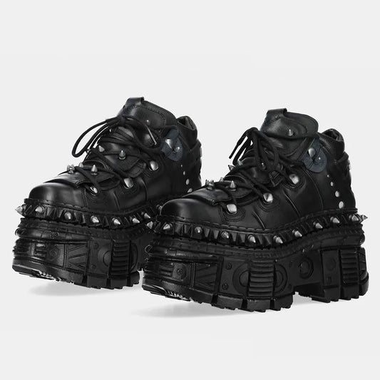 2025 New Punk Style Women Shoes Lace-up Heel Height 10CM Platform Shoes Woman Metal Decor Woman Sneakers Gothic Ankle Rock Boots