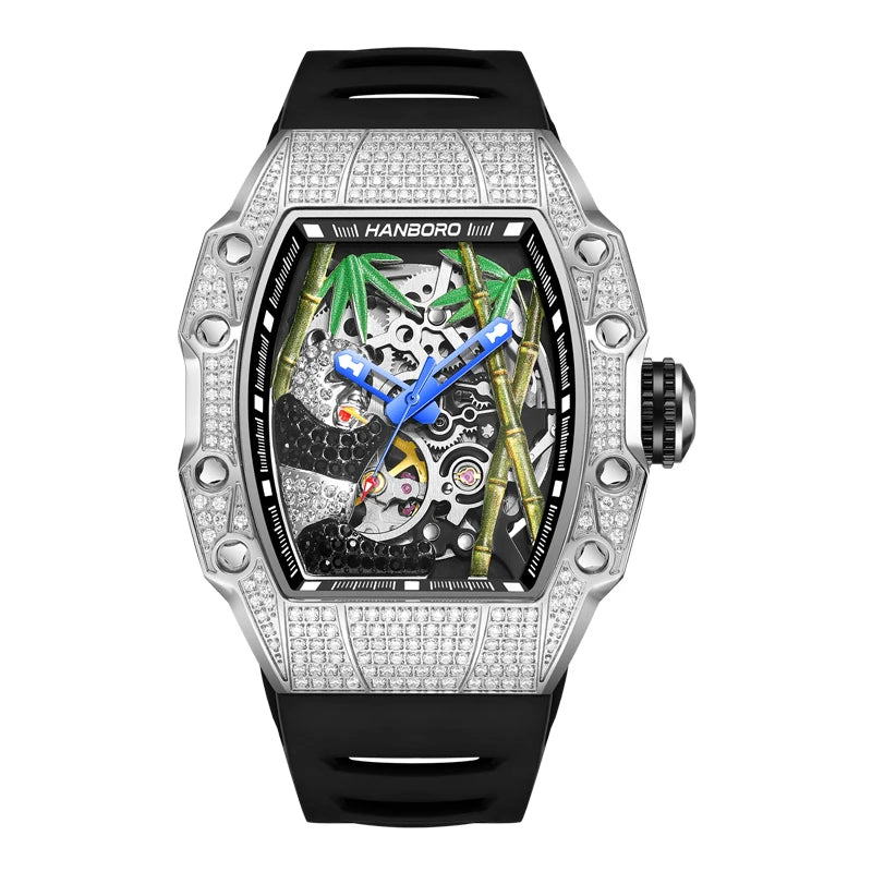 HANBORO National Treasure  Series full diamond craftsmanship fashion  skeleton balance wheel  men's automatic mechanical watch