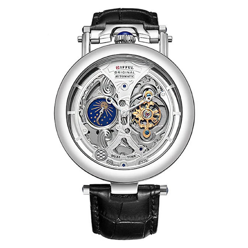 New Fashion Hollow Automatic Mechanical Watches Men Business Casual Leather Skeleton Tourbillon Wrist Watch Relogio Masculino