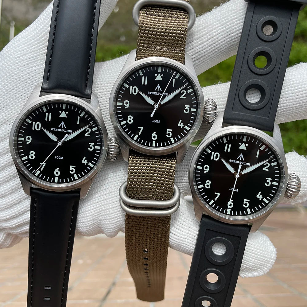STEELFLIER Official SF743 Quartz Pilot Big Onion Crown Swiss Luminous VH31 20Bar Waterproof Sapphire Crystal Luxury Dive Watch