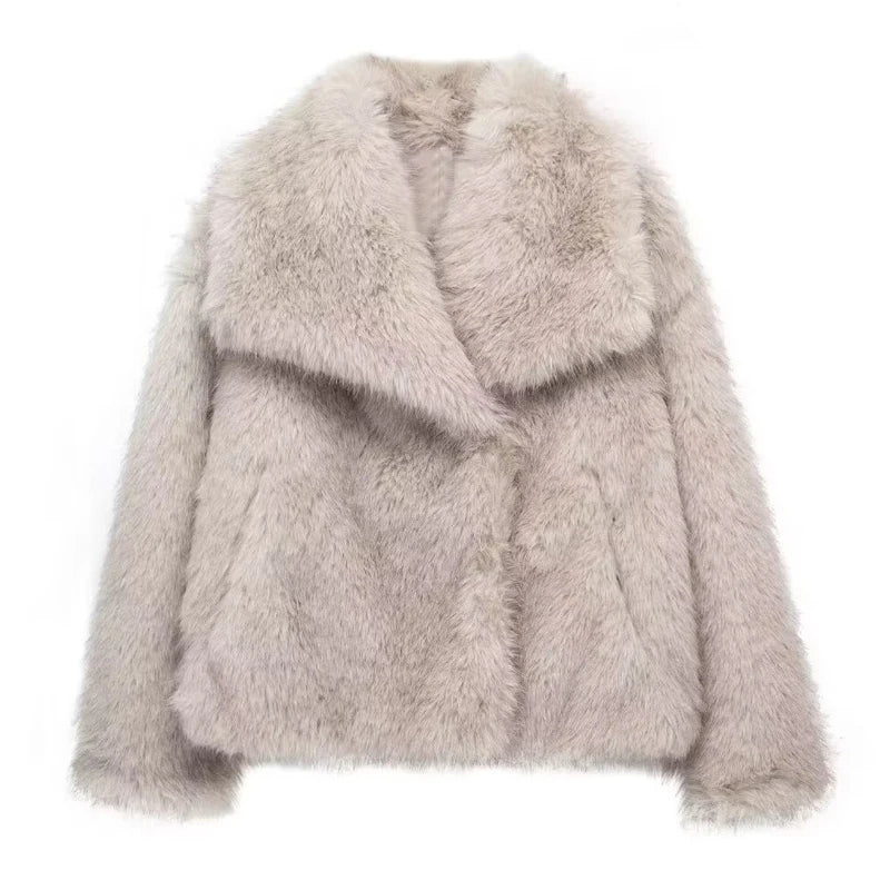 HXAO 2024 Women's Fur Coat Black Fluffy Jacket Autumn Winter Faux Fur Coat Plush Outerwears White Red Gray Warm Cropped Jacket