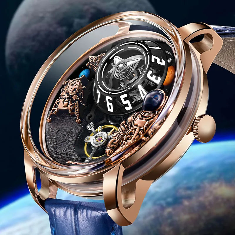 Pindu Men's Luxury and Fashion Personalized Astronaut Dial Fully Automatic Mechanical Green Tourbillon Waterproof Watch