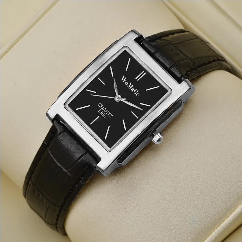Men Square Watch Black White Case Leather Watch Band Woman Men Watches Top Brand Luxury Quartz Clock Montre Homme Vintage