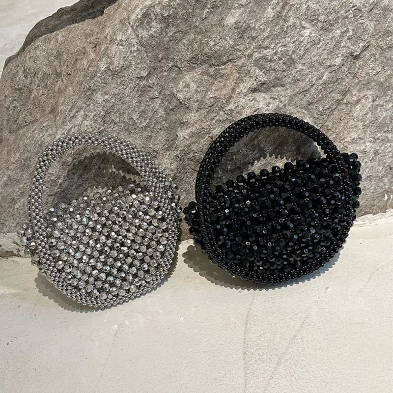 Women Woven Hand Bag Exquisite Design Hollow-out Handmade Beaded Handbag Small Evening Party Bag