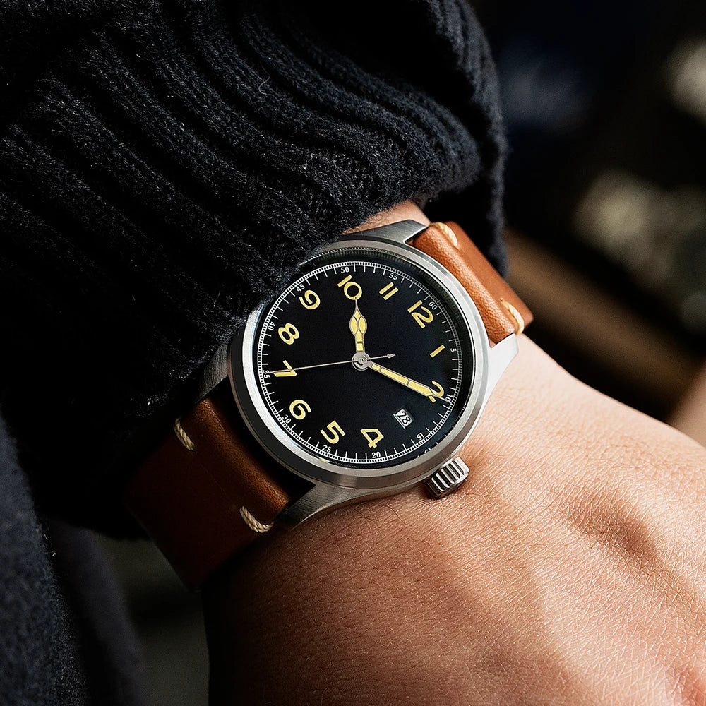 Automatic Mechanical Watch Pilot Men's 38mm Minimalist Style Custom Dial Calendar Super Luminous Murphy reloj hombre Miyota 8215