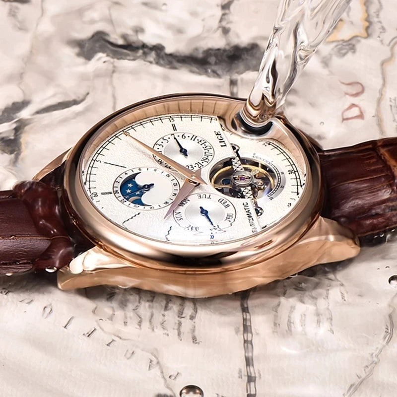 LIGE 2024 New Retro Men Watch Top brand Luxury Tourbillon Watch Men Fashion Waterproof Men Mechanical Wristwatches Montre Homme