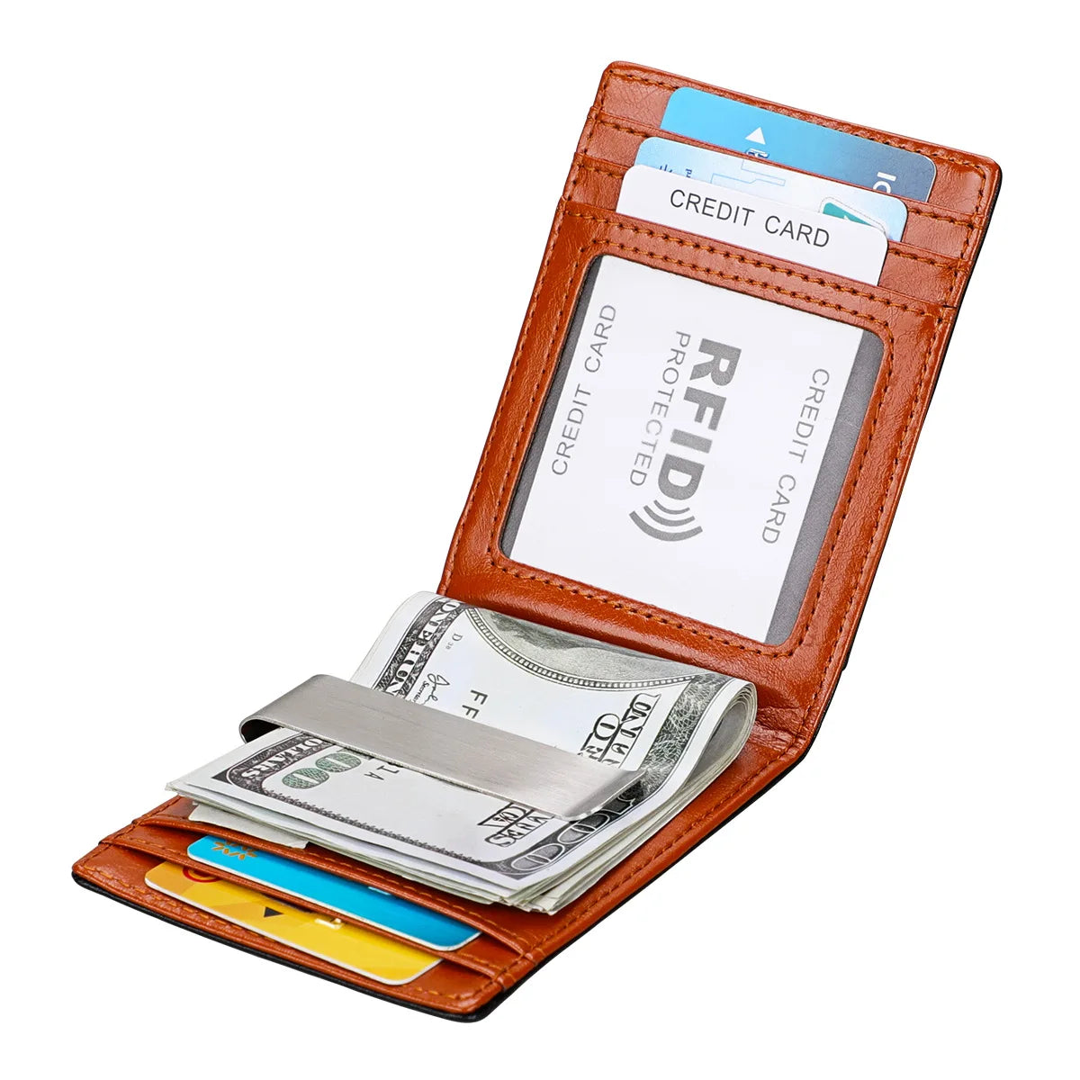 hot sale RFID geniune leather short slim wallets men high quality ID credit card holders small mini wallets money clip for woman