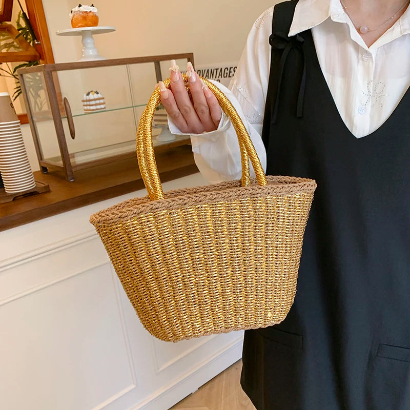 Women Handmade Rattan Woven Shoulder Bag Large Capacity Straw Bags Bohemian Casual Travel Handbag Totes Summer Beach bags New
