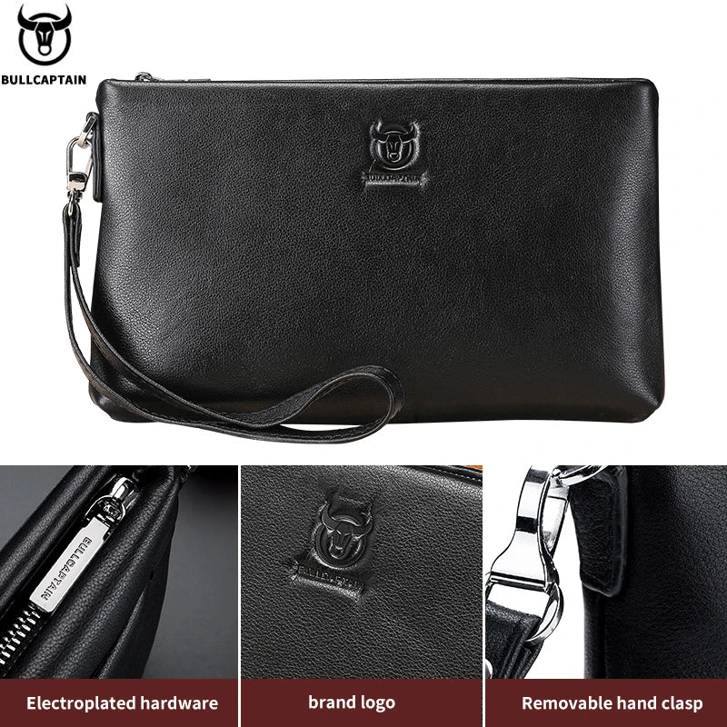 Bullcaptain Men's Long Wallet RFID Blocking Card Holder Men's Clutch Envelope Bag Business Casual Men's Underarm Bag Handbag