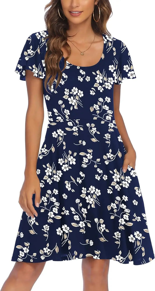 European and American cross-border women's wear new TEMU Express Flower Leisure Beach dress short-sleeved dress
