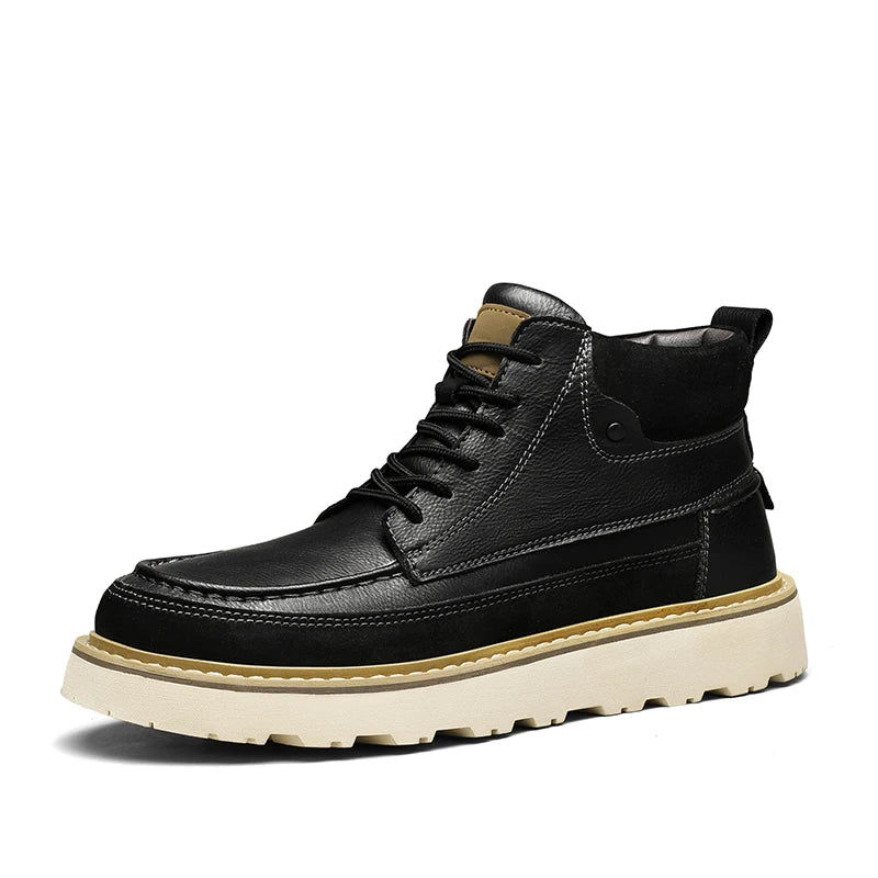 Italian Men Genuine Leather Motorcycle Boots Classic Vintage Casual Leather Flat Designer Shoes Outdoor Ankle Boot Walking Shoes