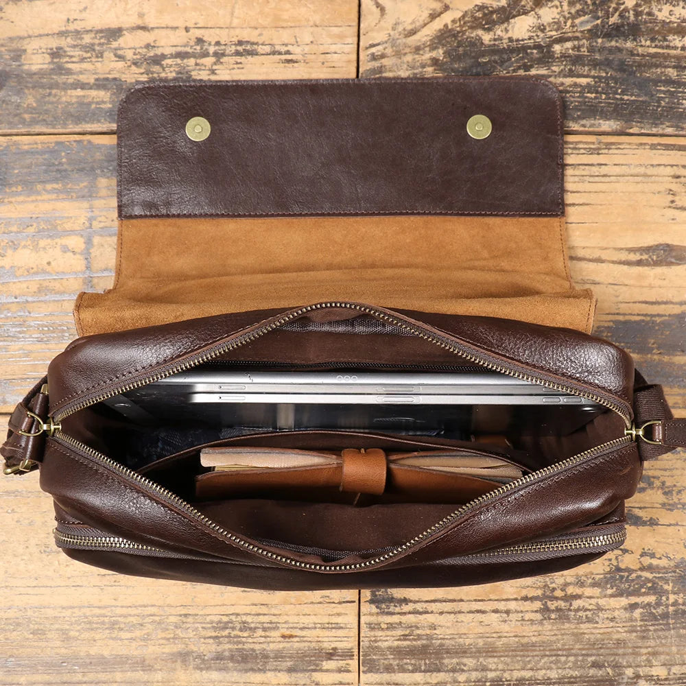 New Genuine Leather Men's Shoulder Bag, Made from Top-Layer Cowhide, Crossbody Bag That Can Fit a 13-Inch Tablet