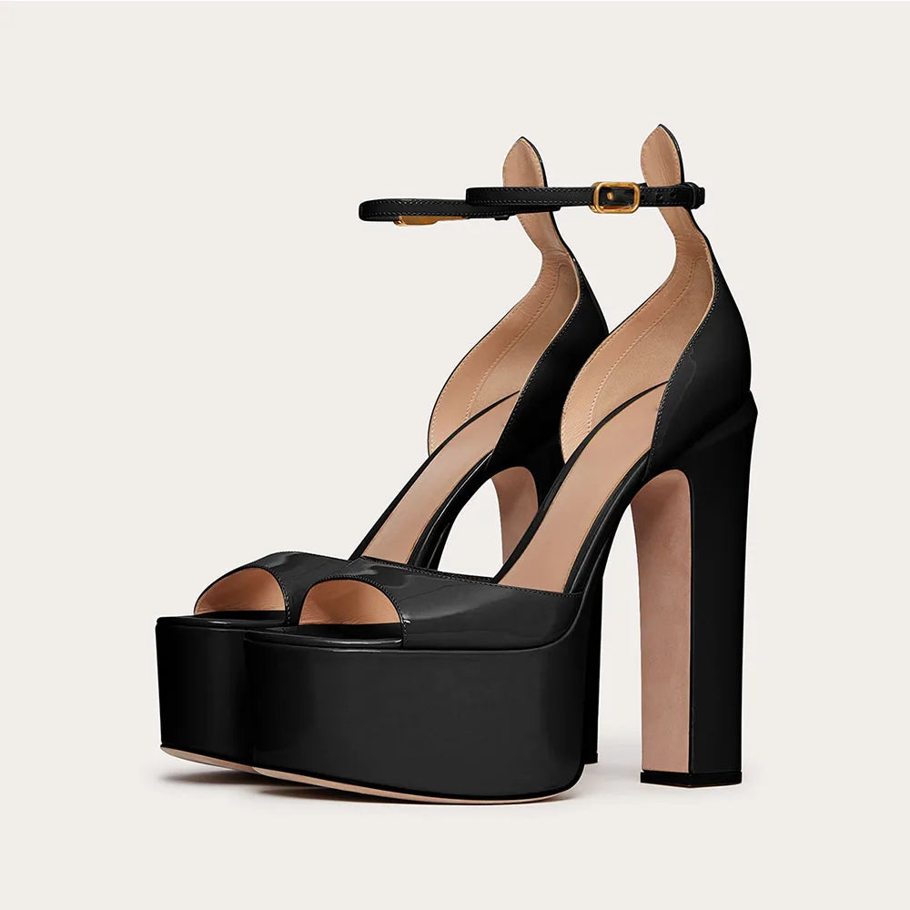 Arden Furtado Summer 2025 White Round toe Waterproof platform Super high heel Open toe chunky heels sandals cover heels big size
