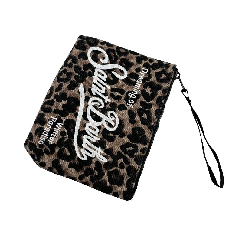 2025 New Handbag European and American Women's Handbag Leopard Canvas Diving Handbag SAINT BARTH Zero Wallet
