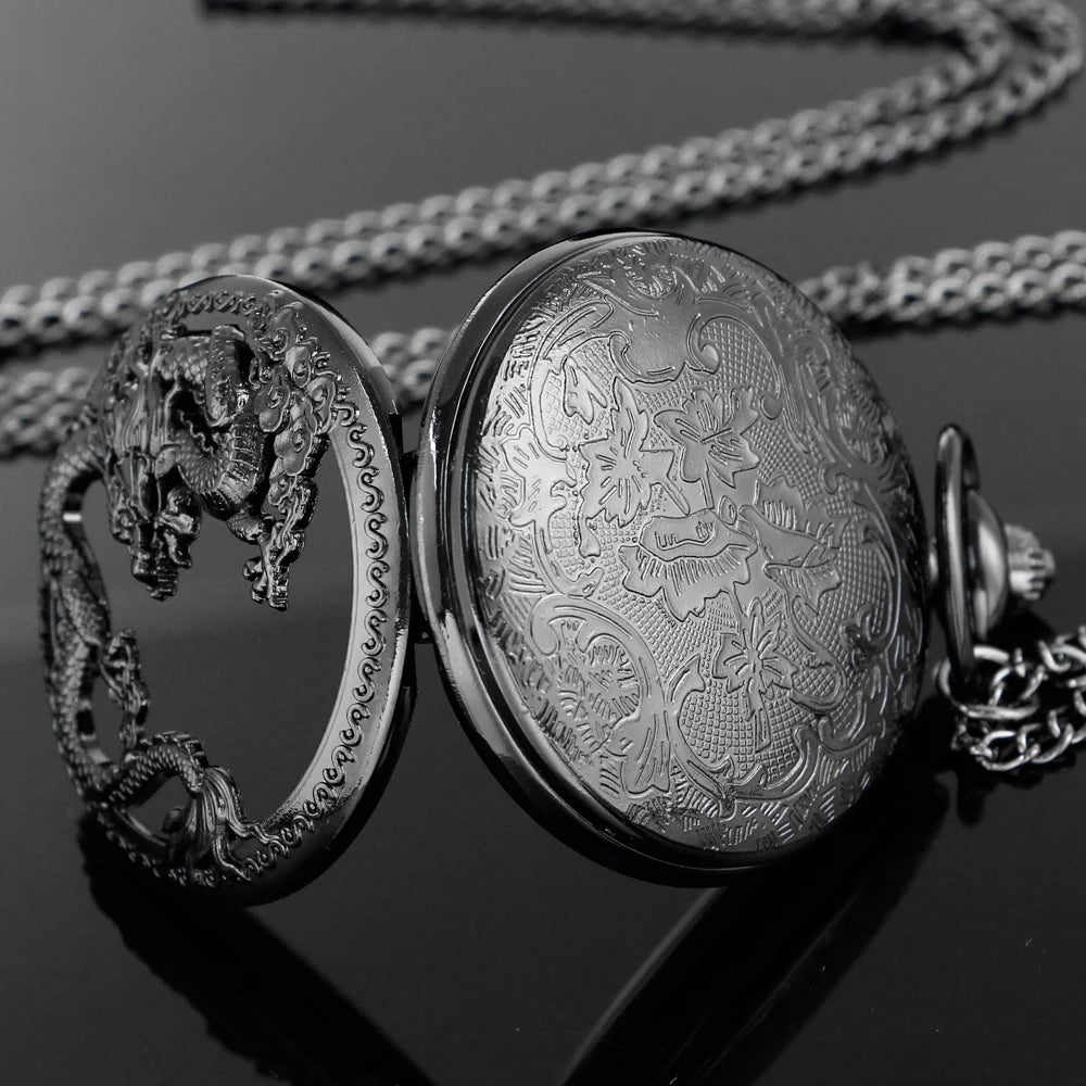 Flying Dragon Embossed Hollow Digital Quartz Pocket Watch Men's High Quality Necklace Timing Pendant Women's Jewelry Gift Clock