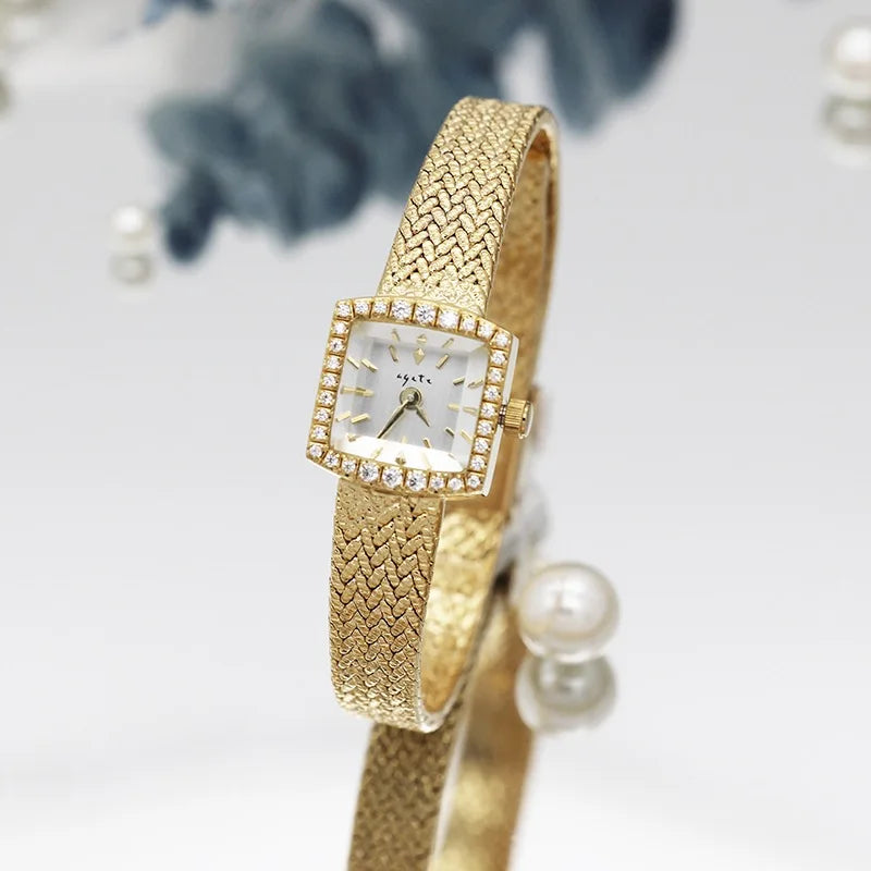 18K gold plated new designer Women Watches Mini-square Luxury Diamond-encrusted  Gold Watch Ladies High-end Watches Gifts