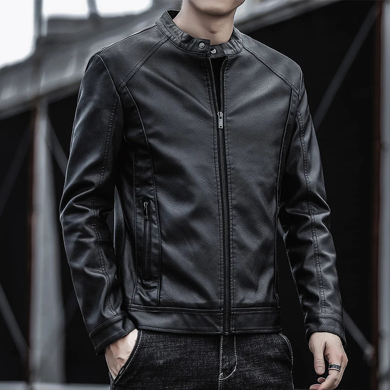 New Men's Motorcycle Leather Jacket Slim Men Leather Jacket Outer Wear Clothing For Male PU Leather Jackets Thin Business Jacket