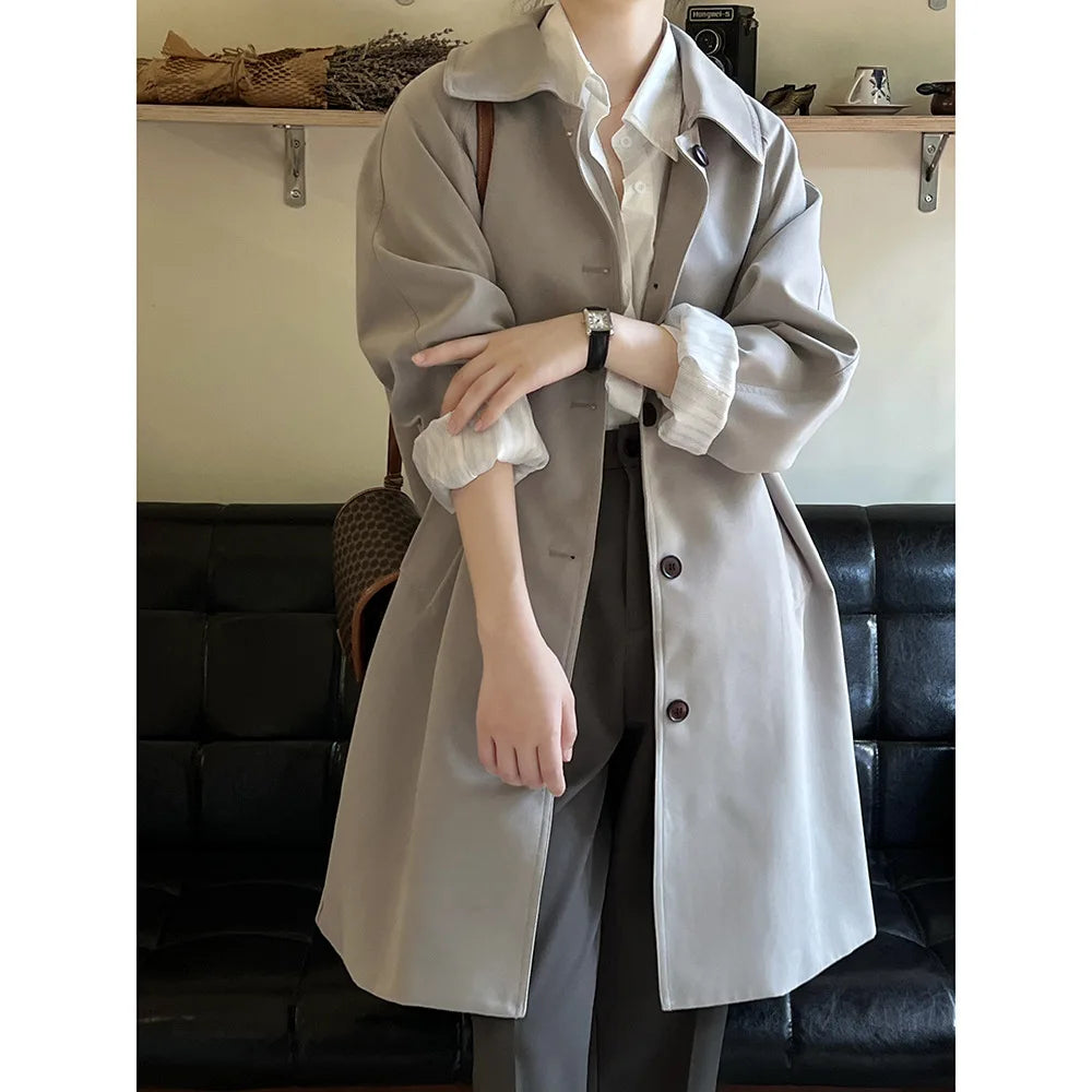 Casual Long Trench Coat For Women, Autumn New Loose Mid-length Elegant Coat