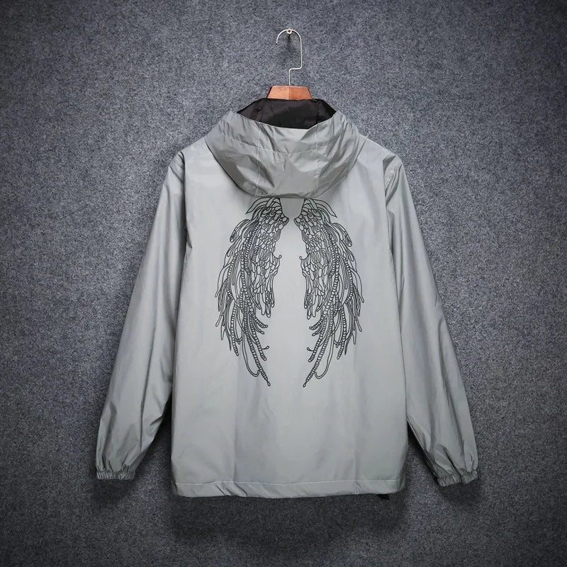New Men's Full Reflective Waterproof Jackets Casual Women Windbreaker Hip Hop Hooded Autumn Printed Streetwear Night Shiny Coats