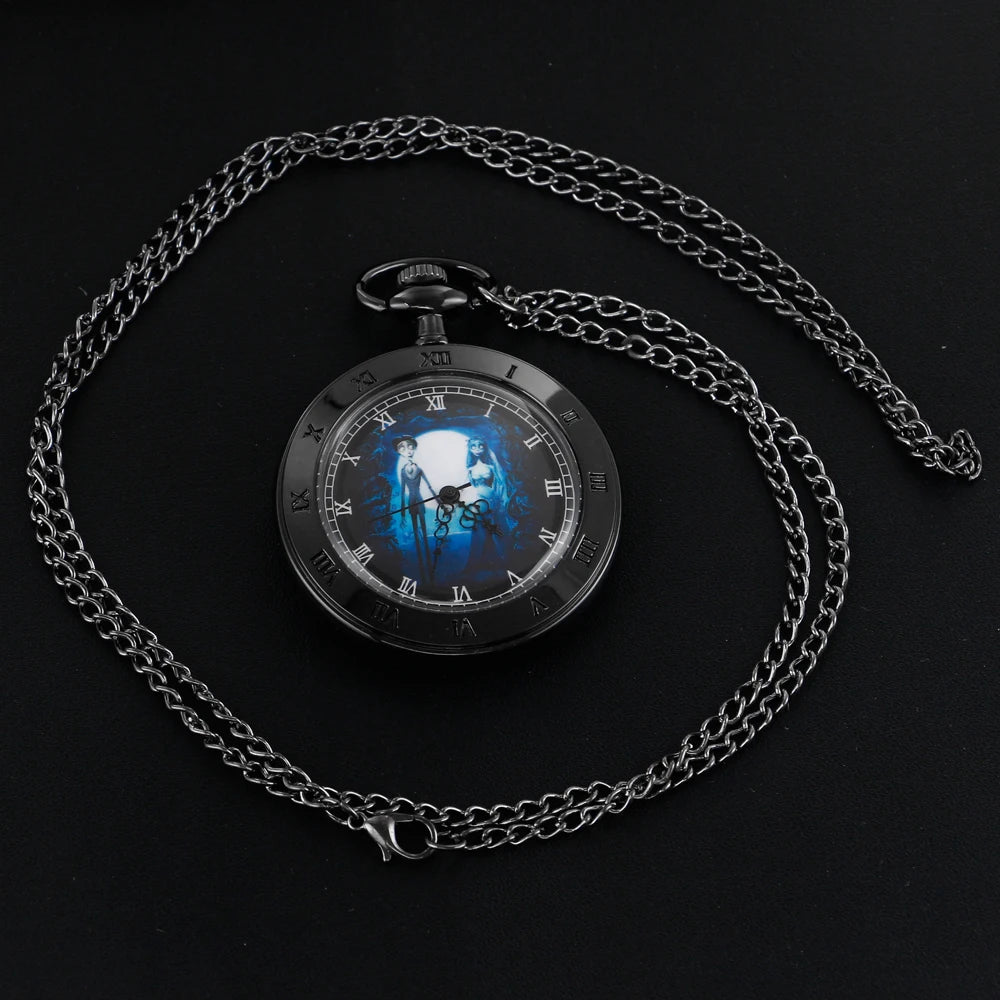Black Humorous Anime Quartz Pocket Watch Vintage Gentleman Style Series Necklace Pendant Clock Gift Wedding Souvenir