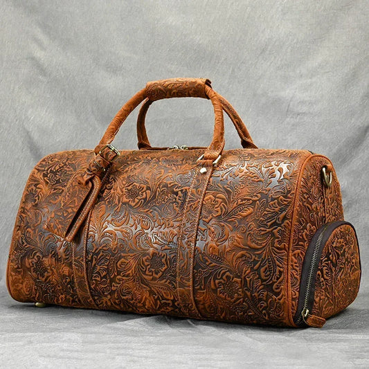 52cm Vintage Genuine Leather Travel bag for Men Crazy Horse Leather Travel Duffle Large Shoulder Bag Cowhide Bag Weekend Bag