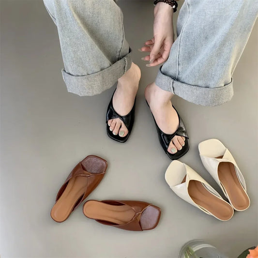 Flats Slippers Women Open Toe Sandals Summer Flip Flops Casual Shoes 2025 Trend Dress Party Shoes Woman Slides Designer
