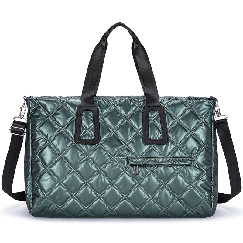 Travel Tote Bag Quilted Plaid Shoulder Duffle Bags Outdoor Camping Shopping Handbag Large Sport Gym Yoga Pack with Wet and Dry