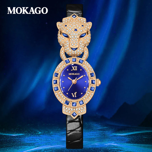 2025 Creative Brand Fashion Quartz Watch for Women Leopard Studded Diamonds Luxury Ladies Wrist Watch Leather Belt Jewelry Watch