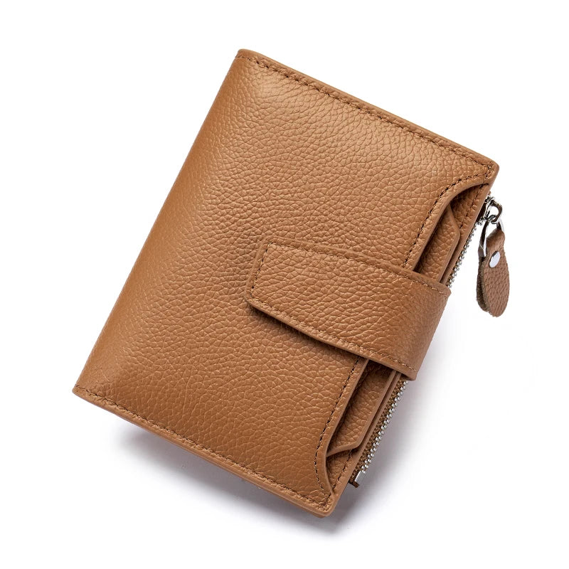 Genuine Leather Women RFID Wallet Large Capacity Bifold with Zipper Coin Pocket & 4 ID Windows