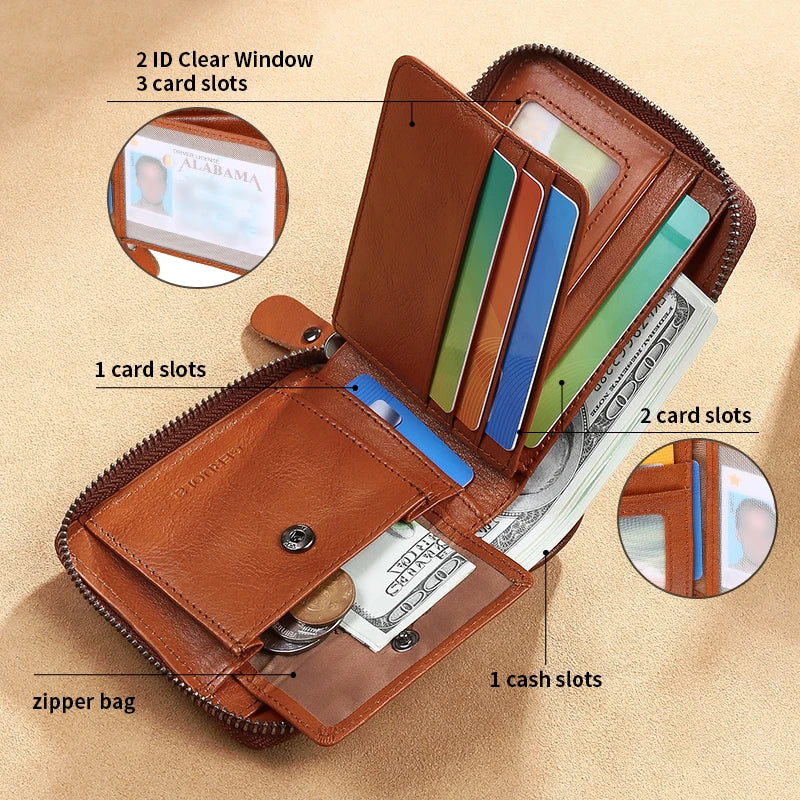 Wallet for men 2024 new genuine leather zipper wallet, change card bag, all-in-one wallet, trendy short clip for men