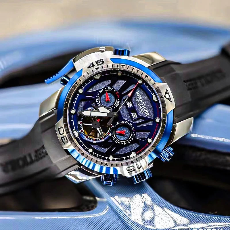 Reef Tiger/RT Orange Sport Watch Men Waterproof Luminous Perpetual Calendar Automatic Mechanical Watches Clock New RGA3532