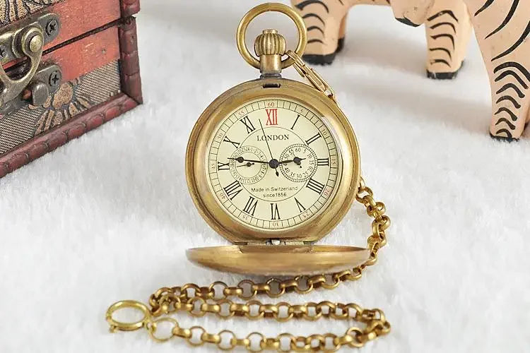 Luxury High Quality Golden Moon Phase Mechanical Pocket Watch Roman Number Tourbillon Dial Pendant Chain Men Women PJX1398