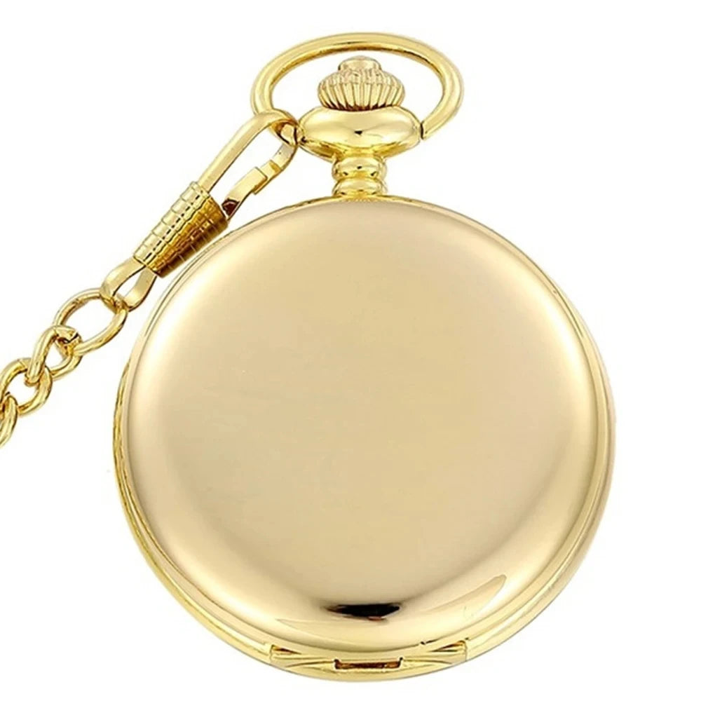 Luxury Smooth Gold/Silver Pendant Pocket Watch Modern Arabic Number Analog Clock Men Women Fashion Necklace Chain Unisex Gift