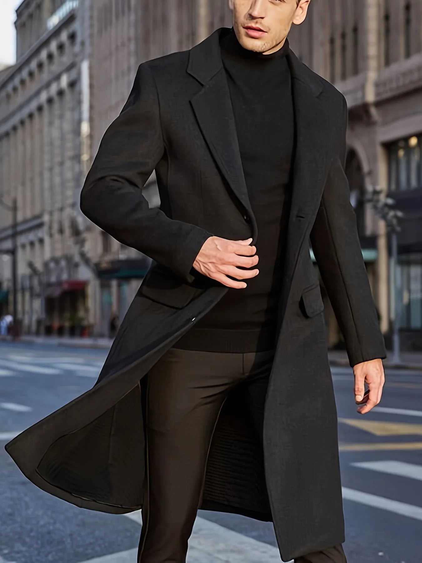 New men's coat British style long casual windbreaker autumn and winter aura commuter top coat for men