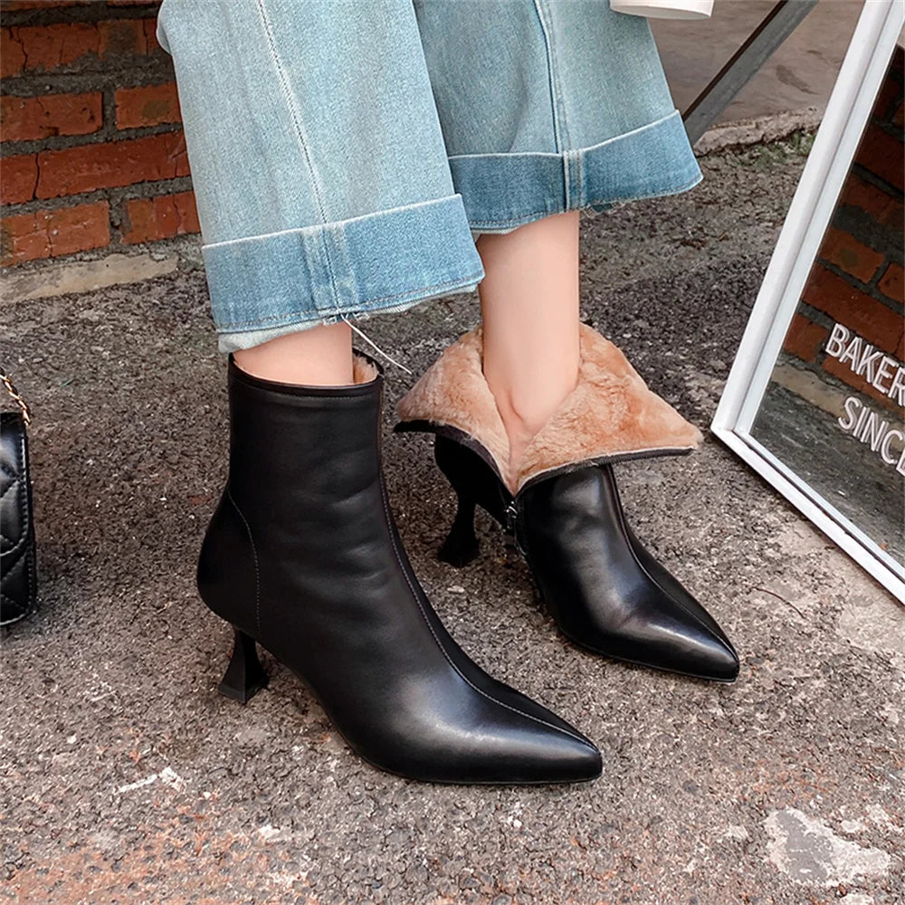 FEDONAS Fashion Sexy Women Wool Snow Boots Pointed Toe Winter Warm Short Ankle Boots Female High Heels Zipper Basic Boots