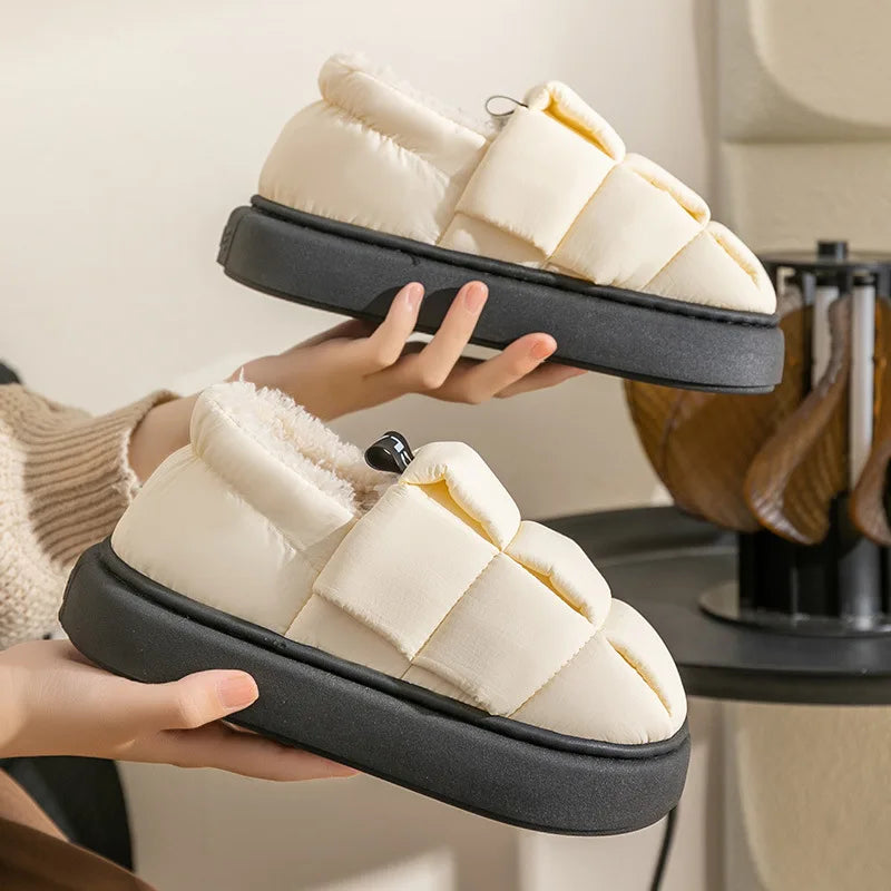 Comwarm Plush Lined House Slippers For Women Men Winter Outdoor Non-slip Fur Fluffy Bread Shoe Soft Cozy Warm Fuzzy Cotton Shoes