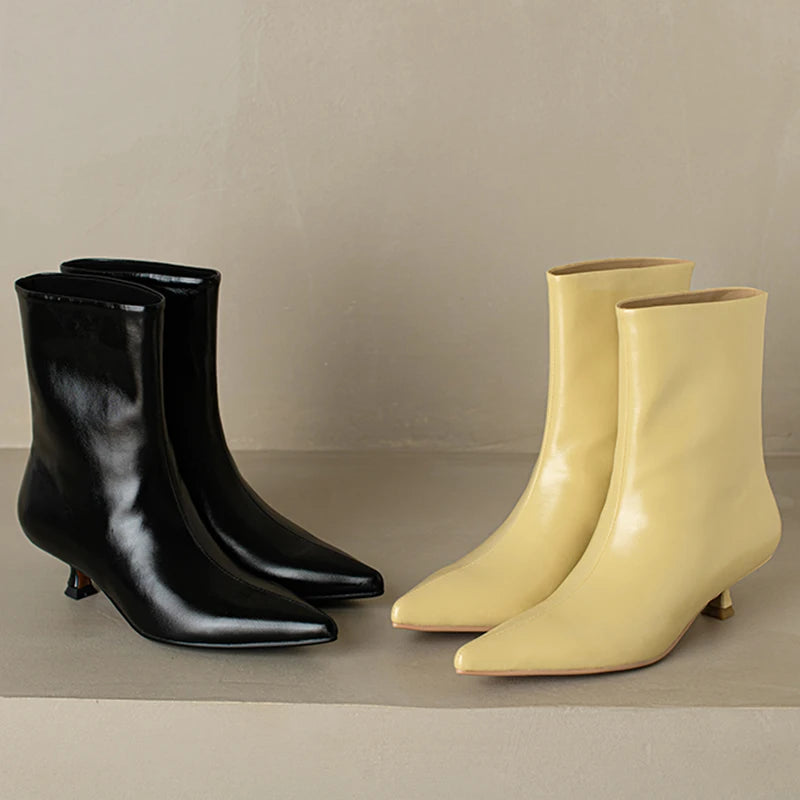 JOZHAMTA Size 34-43 Women Ankle Boots Real Leather Kitten Mid Heels Shoes 2025 Winter  Fashion Pointy Office Lady Daily Dress
