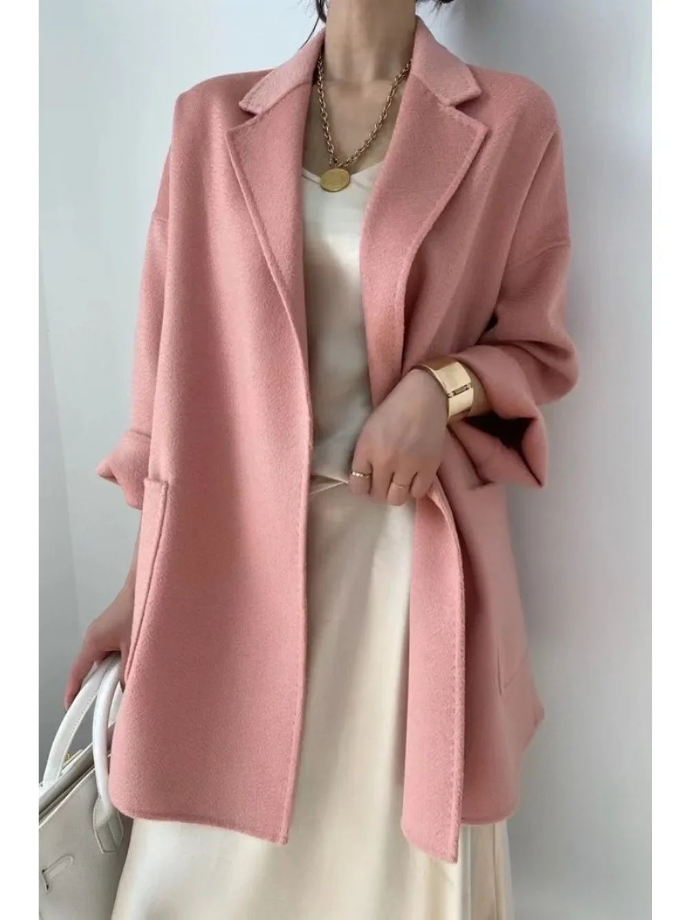 2024 Winter Casual Adjustable Waist Wool Coat Women  Water Ripples Woolen Coat Jackets female New Autumn Camel Coat Commuting