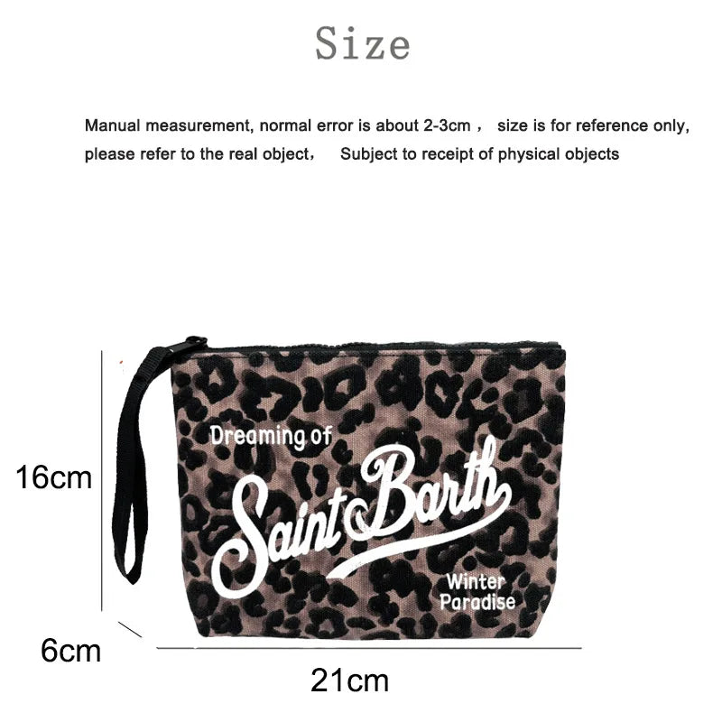 2025 New Handbag European and American Women's Handbag Leopard Canvas Diving Handbag SAINT BARTH Zero Wallet
