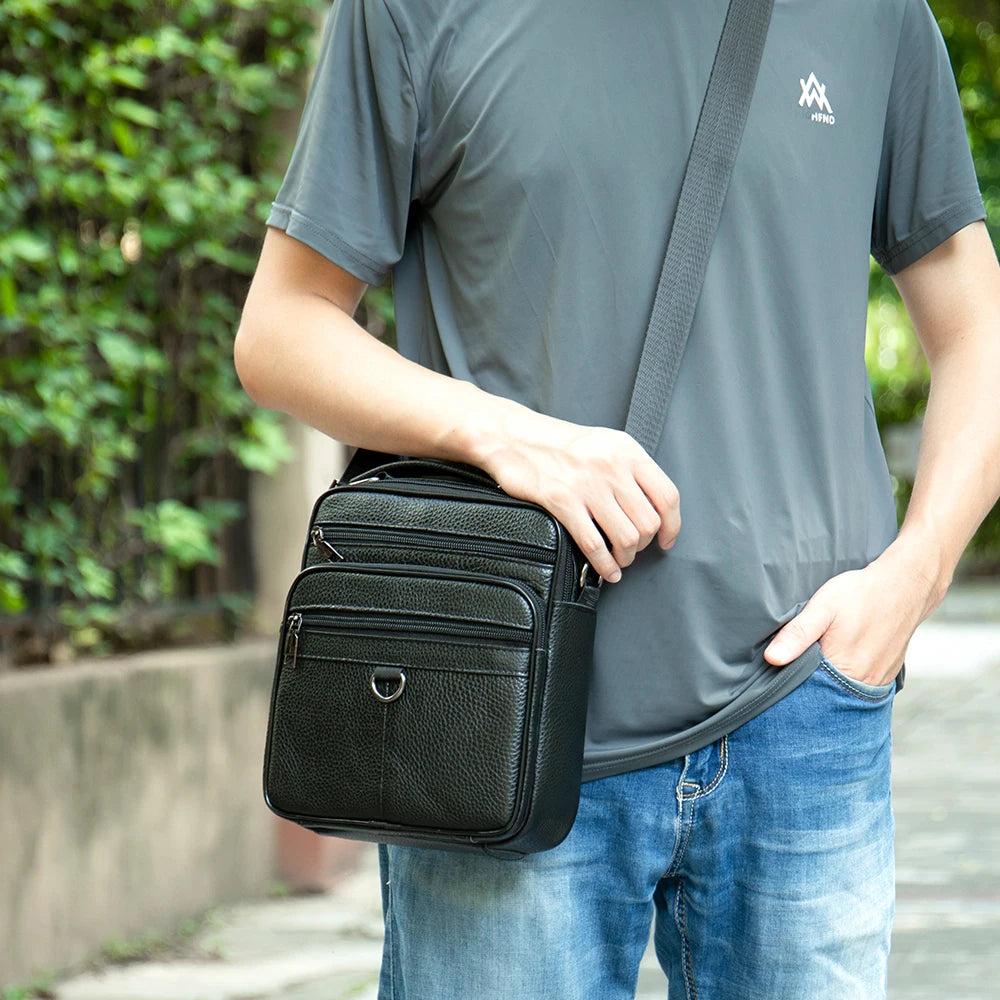 Black 100% Genuine Leather Men's Shoulder Bags Messenger Bag for Men Crossbody Bags new Small Man Designer Handbag Bolso Male