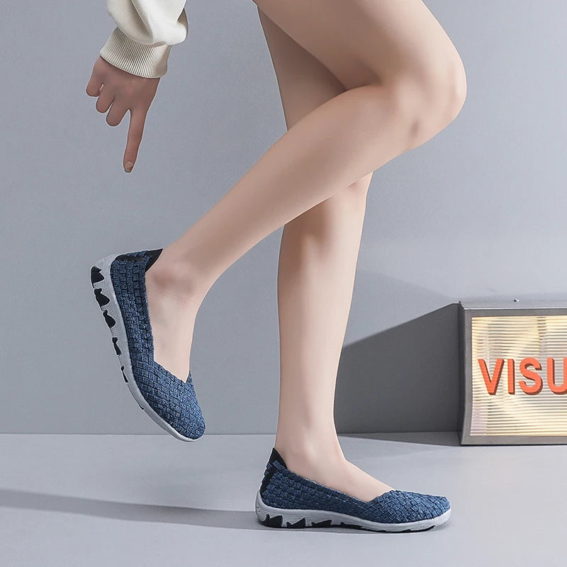 Women's Summer Handmade Woven Sneakers Flat Bottomed Lightweight Breathable Trendy Casual Shoes with Soft Soles Lazy Shoes 2025