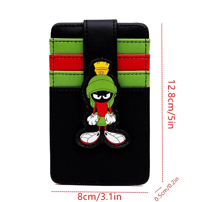 Cute cartoon Vegan PU Wallet, Marvin the Martian Pose Black Green Red ID Card Holder Purse Money Case for Men Women Fashion Bag