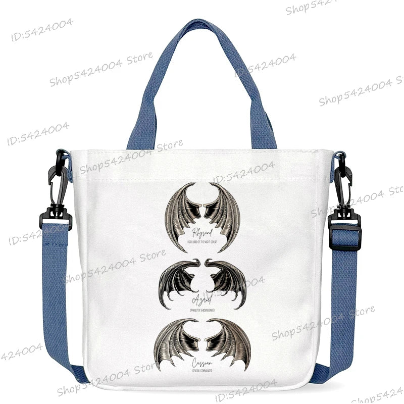 Fourth Wing Shoulder Bag Vintage Basgiath War College Pattern Canvas Crossbody Bags Casual Dragon Rider Women Messenger Bag