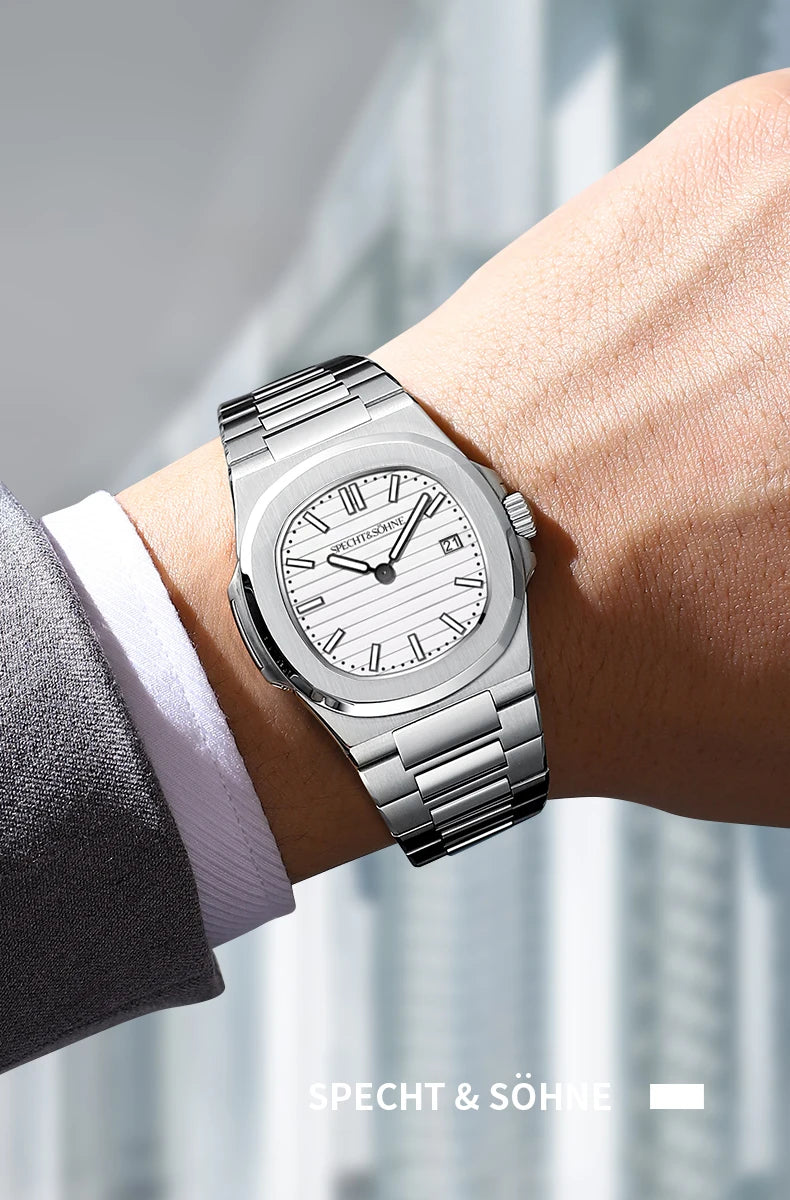 Specht & Söhne New Fashion Ultrathin Mens Watch 39MM Quartz Wristwatch Stainless Steel Waterproof Calendar 5711 Watches For Men