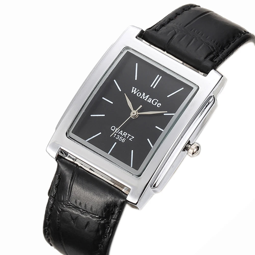 Men Square Watch Black White Case Leather Watch Band Woman Men Watches Top Brand Luxury Quartz Clock Montre Homme Vintage