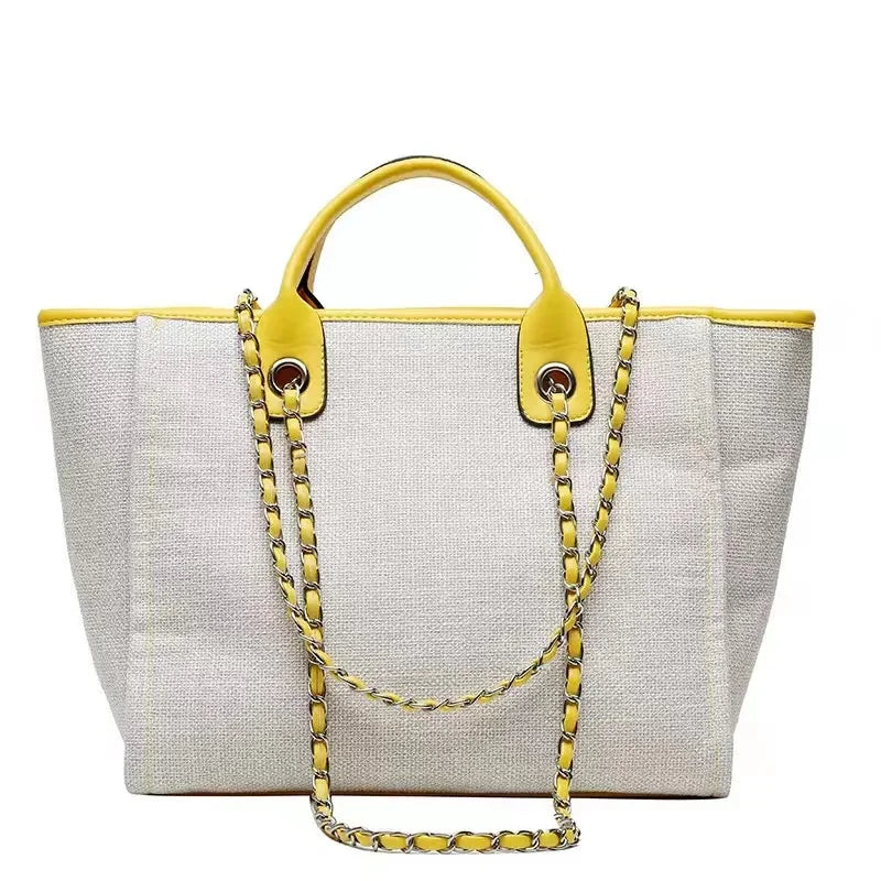 Custom Monogram Canvas Tote Bag Initial Bag Handbag Beach Bag Birthday Gift Bag with Chain Tote Bag Summer Holiday Bag