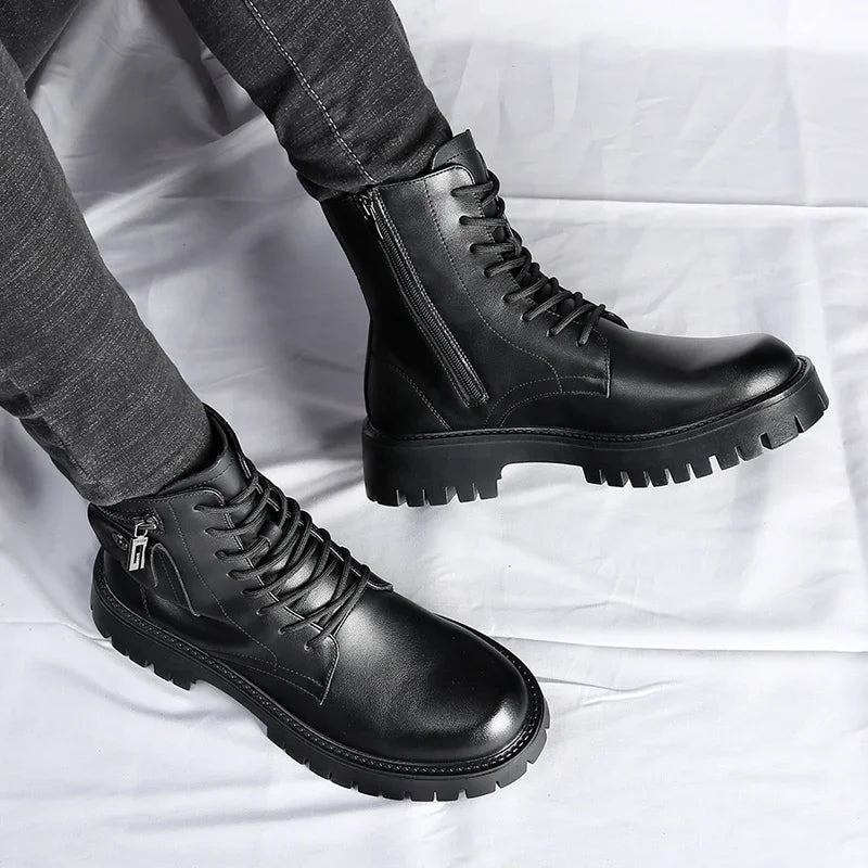 Men's English Style Thick Sole Design Men Boots Luxury High End Top Layer Leather Brand Famous Chelsea High Quality Casual Boots